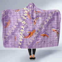 Purple Palaka Hawaiian And Japanese Hooded Blanket Sakura Lei With Koi Fish DT05 One Size Purple - Polynesian Pride