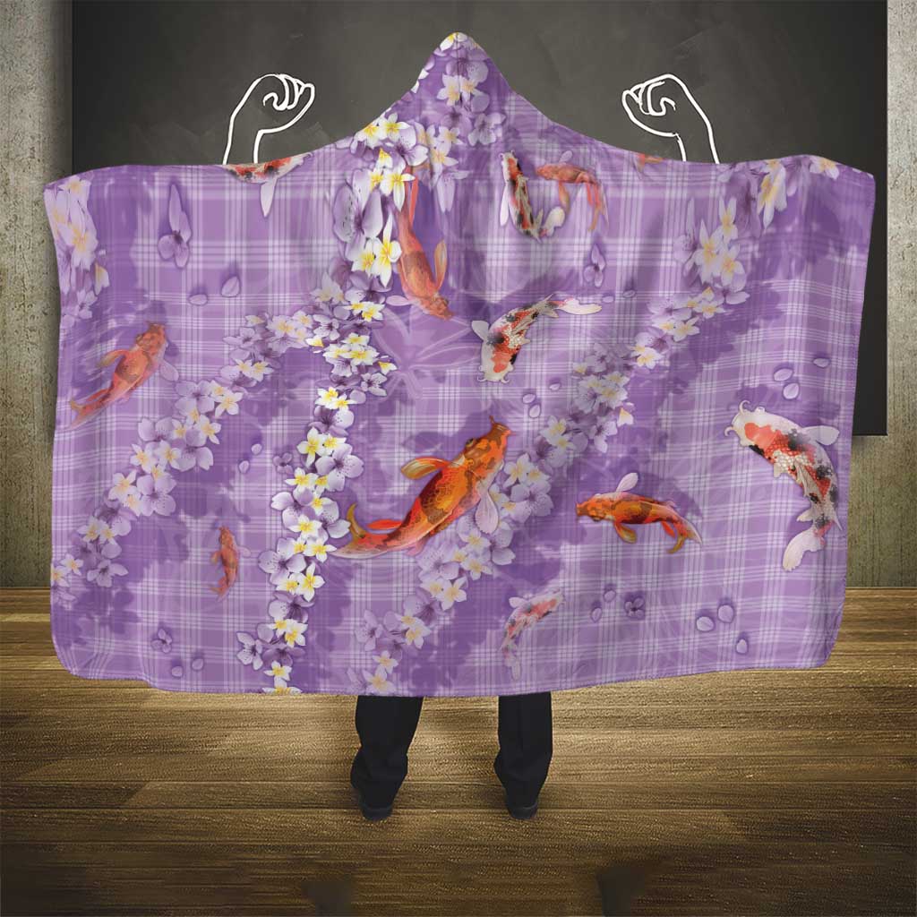 Purple Palaka Hawaiian And Japanese Hooded Blanket Sakura Lei With Koi Fish DT05 - Polynesian Pride