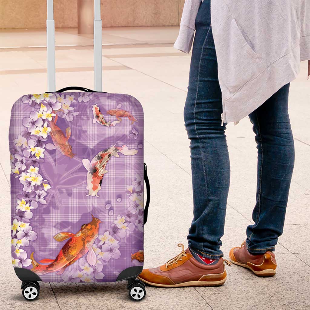Purple Palaka Hawaiian And Japanese Luggage Cover Sakura Lei With Koi Fish DT05 Purple - Polynesian Pride