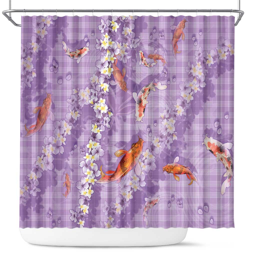 Purple Palaka Hawaiian And Japanese Shower Curtain Sakura Lei With Koi Fish DT05 Purple - Polynesian Pride
