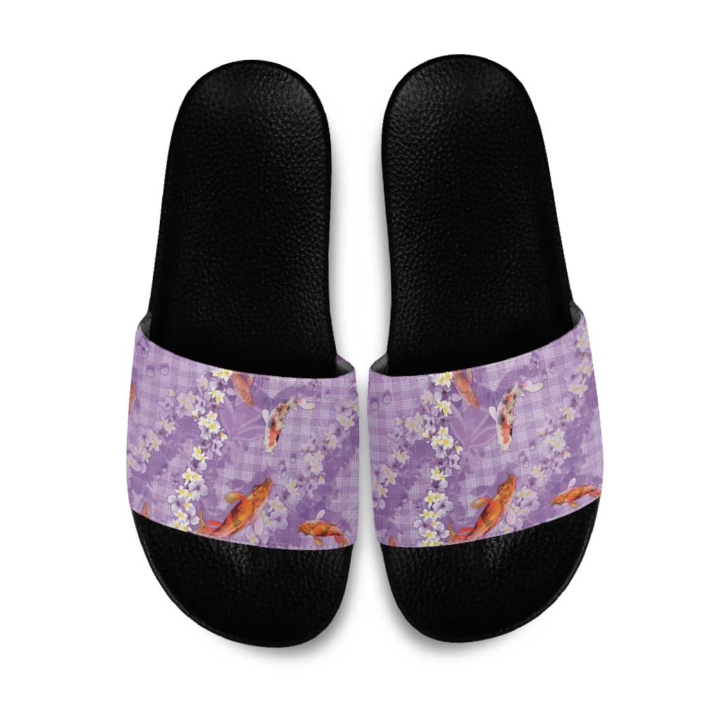 Purple Palaka Hawaiian And Japanese Slide Sandals Sakura Lei With Koi Fish DT05 Purple - Polynesian Pride