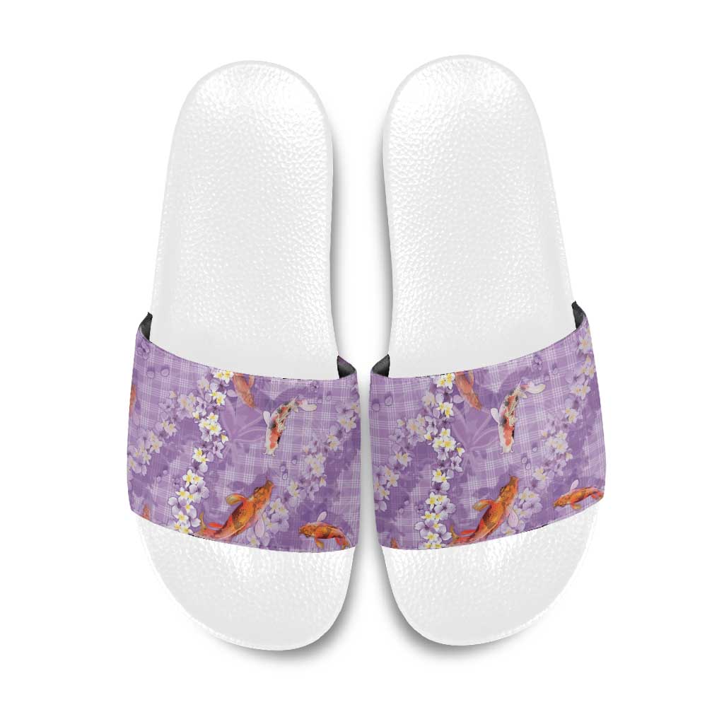 Purple Palaka Hawaiian And Japanese Slide Sandals Sakura Lei With Koi Fish DT05 Purple - Polynesian Pride