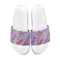 Purple Palaka Hawaiian And Japanese Slide Sandals Sakura Lei With Koi Fish DT05 Purple - Polynesian Pride
