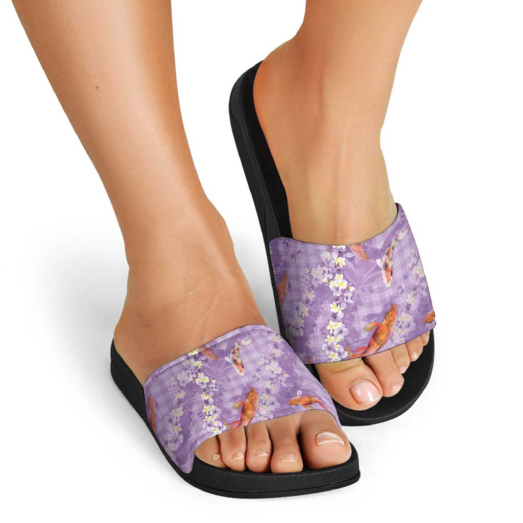 Purple Palaka Hawaiian And Japanese Slide Sandals Sakura Lei With Koi Fish DT05 - Polynesian Pride