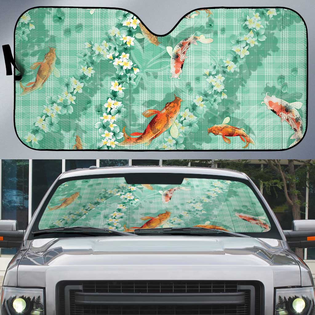 Green Palaka Hawaiian And Japanese Auto Sun Shade Sakura Lei With Koi Fish DT05 Green - Polynesian Pride