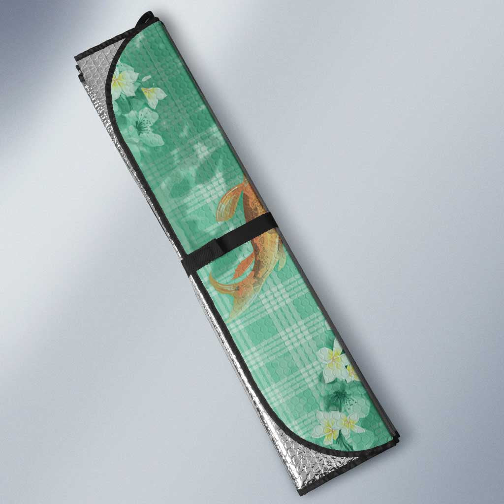 Green Palaka Hawaiian And Japanese Auto Sun Shade Sakura Lei With Koi Fish DT05 - Polynesian Pride