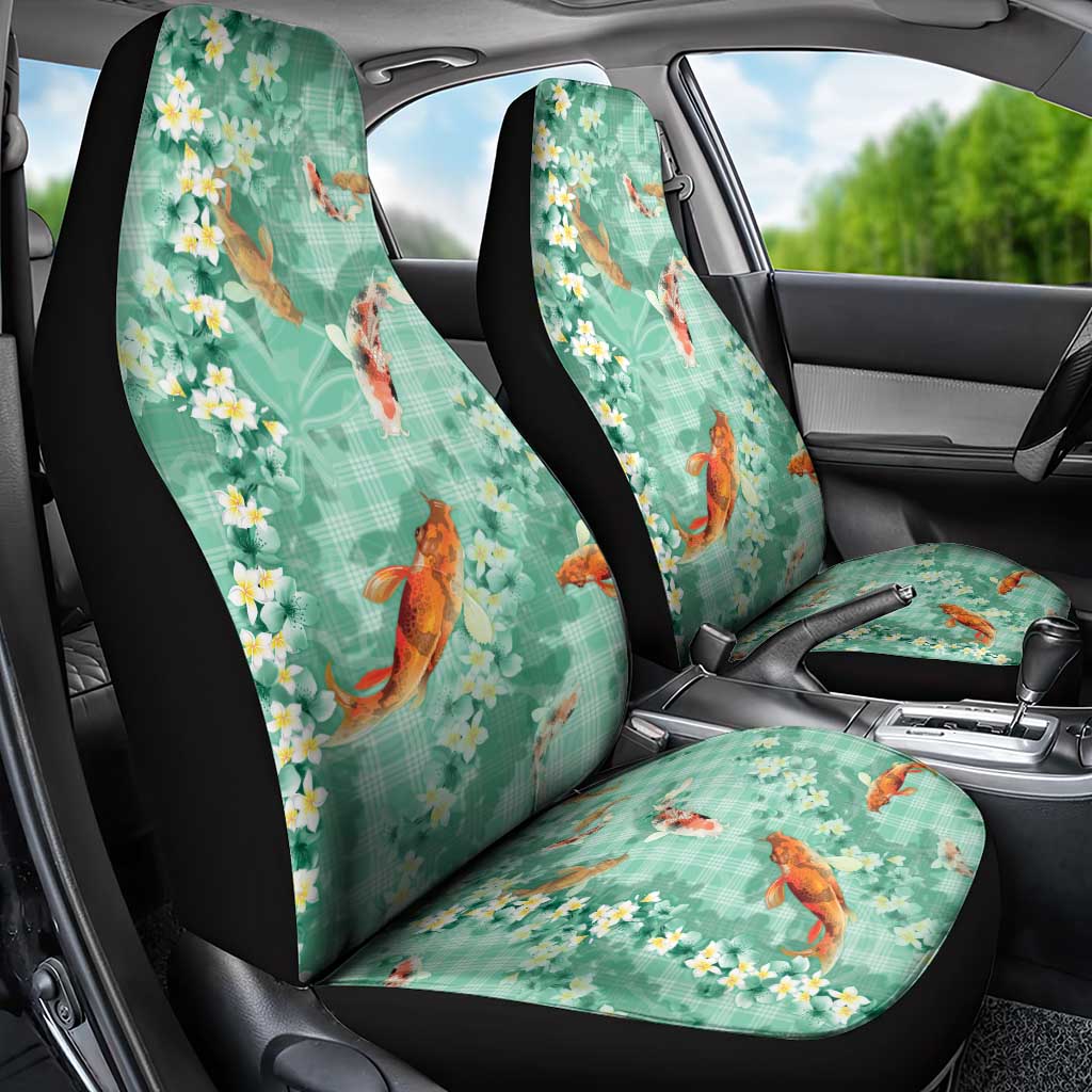 Green Palaka Hawaiian And Japanese Car Seat Cover Sakura Lei With Koi Fish - Polynesian Pride
