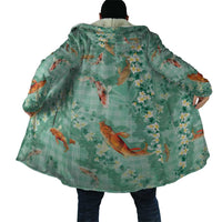 Green Palaka Hawaiian And Japanese Cloak Sakura Lei With Koi Fish - Polynesian Pride