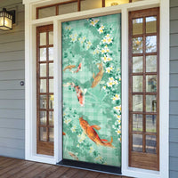 Green Palaka Hawaiian And Japanese Door Cover Sakura Lei With Koi Fish - Polynesian Pride