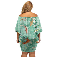 Green Palaka Hawaiian And Japanese Family Matching Off Shoulder Short Dress and Hawaiian Shirt Sakura Lei With Koi Fish DT05 - Polynesian Pride