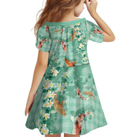 Green Palaka Hawaiian And Japanese Family Matching Short Sleeve Bodycon Dress and Hawaiian Shirt Sakura Lei With Koi Fish DT05 - Polynesian Pride