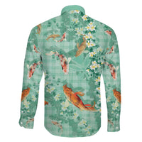 Green Palaka Hawaiian And Japanese Family Matching Tank Maxi Dress and Hawaiian Shirt Sakura Lei With Koi Fish DT05 - Polynesian Pride