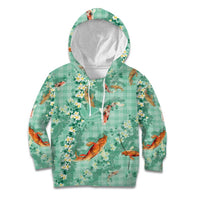 Green Palaka Hawaiian And Japanese Kid Hoodie Sakura Lei With Koi Fish DT05 Hoodie Green - Polynesian Pride