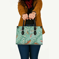 Green Palaka Hawaiian And Japanese Leather Bag Sakura Lei With Koi Fish - Polynesian Pride
