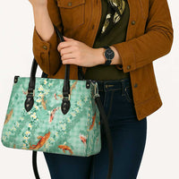 Green Palaka Hawaiian And Japanese Leather Bag Sakura Lei With Koi Fish - Polynesian Pride