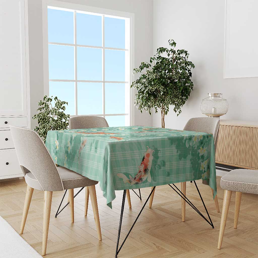 Green Palaka Hawaiian And Japanese Tablecloth Sakura Lei With Koi Fish - Polynesian Pride