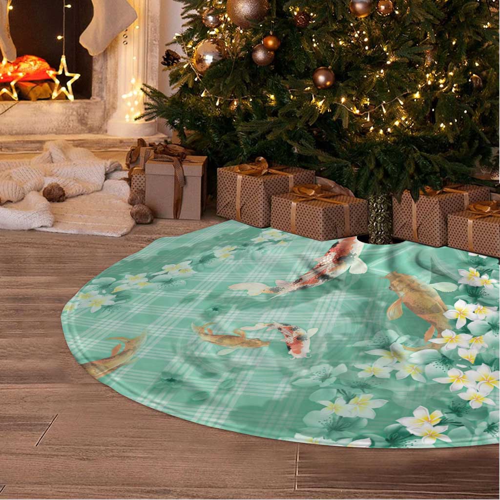 Green Palaka Hawaiian And Japanese Tree Skirt Sakura Lei With Koi Fish - Polynesian Pride