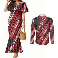 Personalised Aotearoa Te Arawa Couples Matching Mermaid Dress and Long Sleeve Button Shirt New Zealand Maori Tribal Fern Pattern