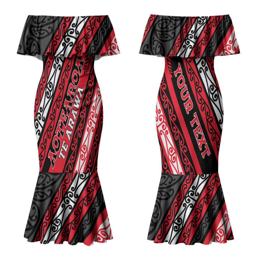 Personalised Aotearoa Te Arawa Couples Matching Mermaid Dress and Long Sleeve Button Shirt New Zealand Maori Tribal Fern Pattern