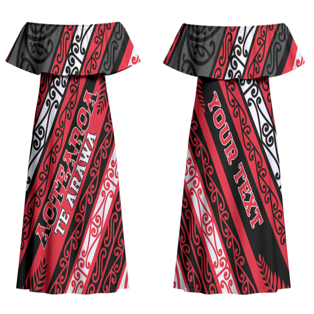 Personalised Aotearoa Te Arawa Couples Matching Off Shoulder Maxi Dress and Hawaiian Shirt New Zealand Maori Tribal Fern Pattern
