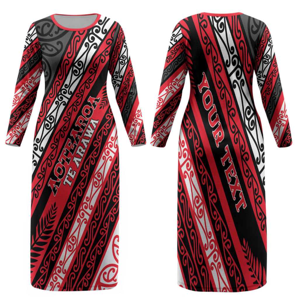 Personalised Aotearoa Te Arawa Family Matching Long Sleeve Bodycon Dress and Hawaiian Shirt New Zealand Maori Tribal Fern Pattern