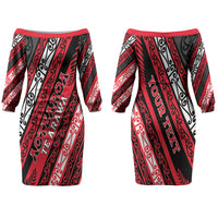 Personalised Aotearoa Te Arawa Family Matching Off The Shoulder Long Sleeve Dress and Hawaiian Shirt New Zealand Maori Tribal Fern Pattern