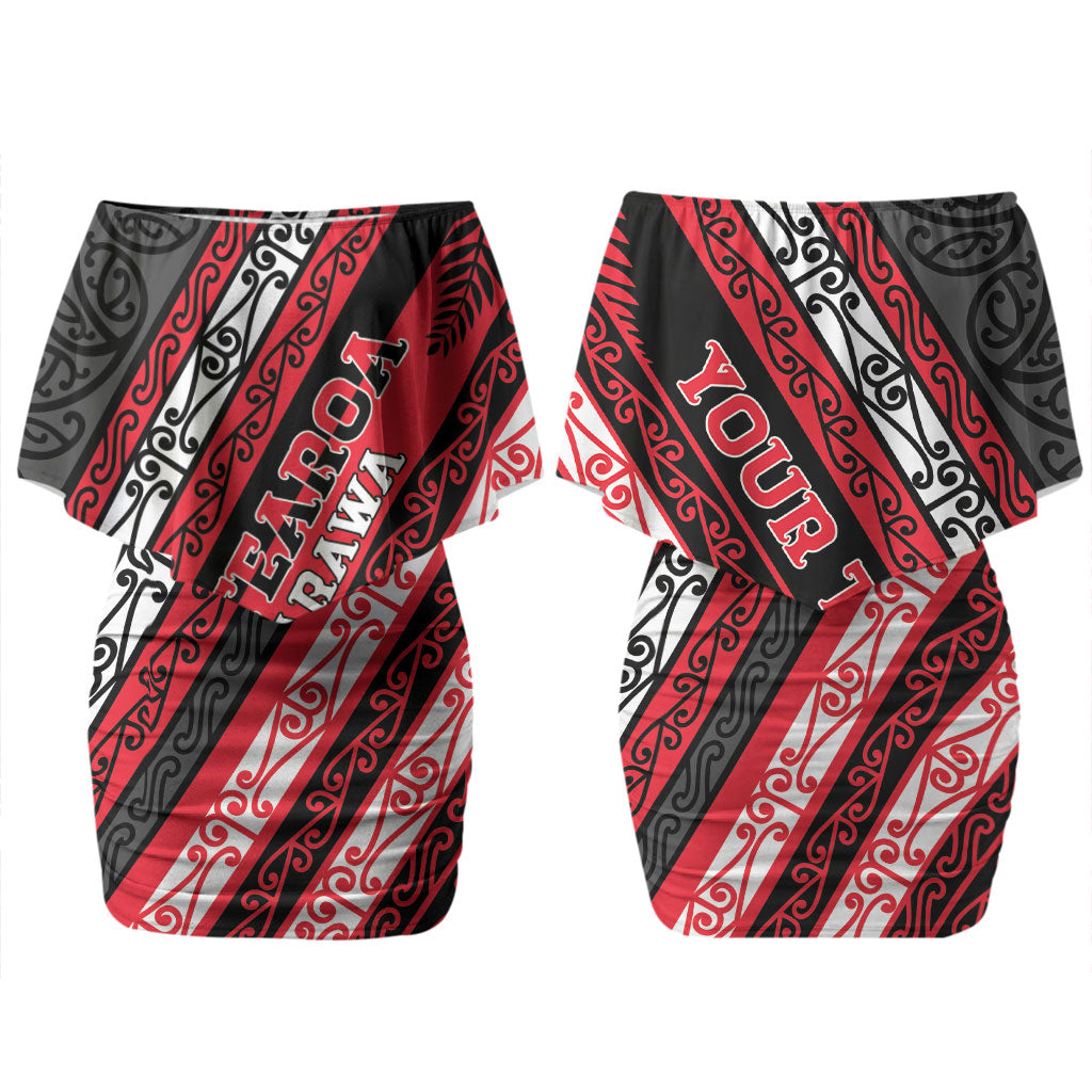 Personalised Aotearoa Te Arawa Family Matching Off Shoulder Short Dress and Hawaiian Shirt New Zealand Maori Tribal Fern Pattern