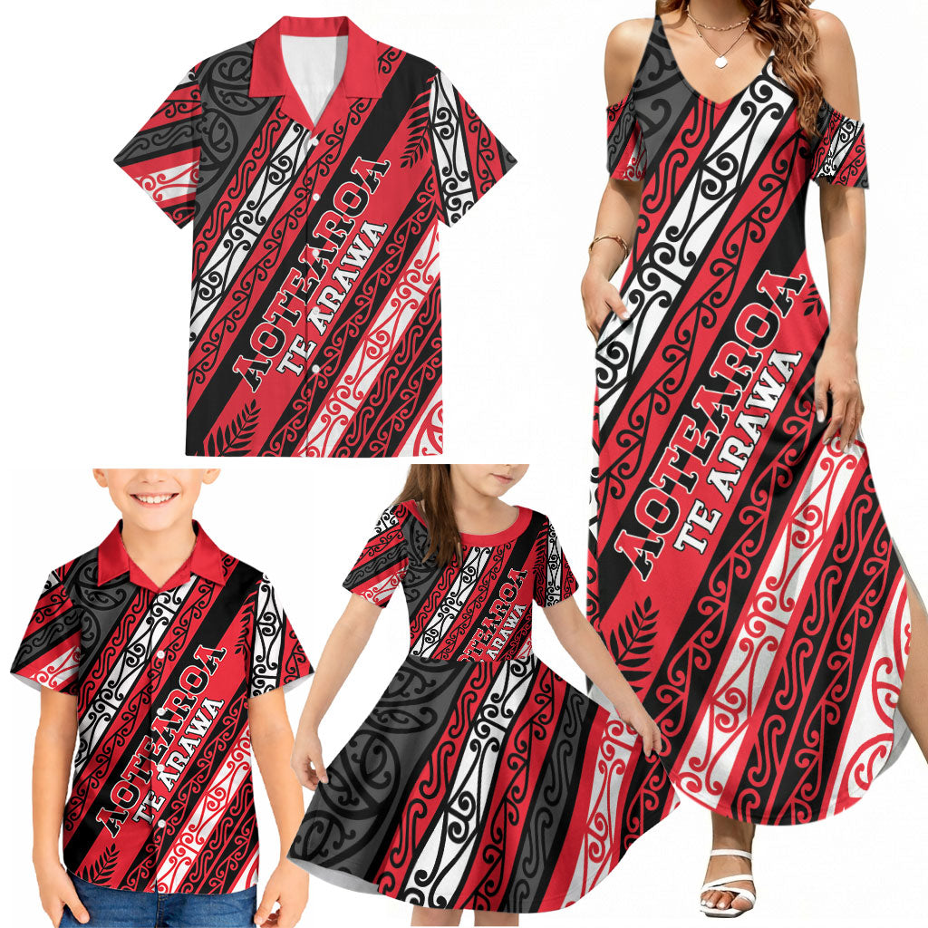 Personalised Aotearoa Te Arawa Family Matching Summer Maxi Dress and Hawaiian Shirt New Zealand Maori Tribal Fern Pattern DT05 - Polynesian Pride
