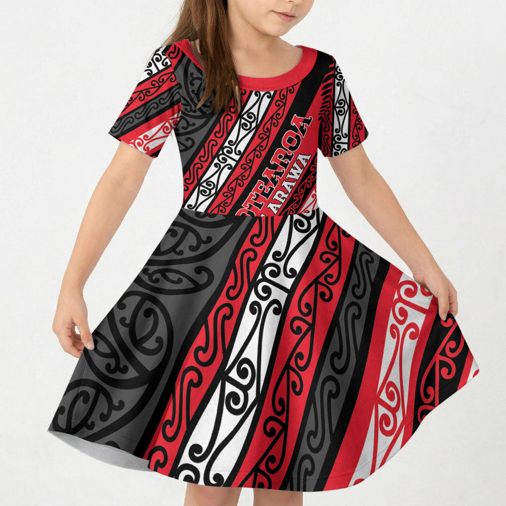 Personalised Aotearoa Te Arawa Kid Short Sleeve Dress New Zealand Maori Tribal Fern Pattern