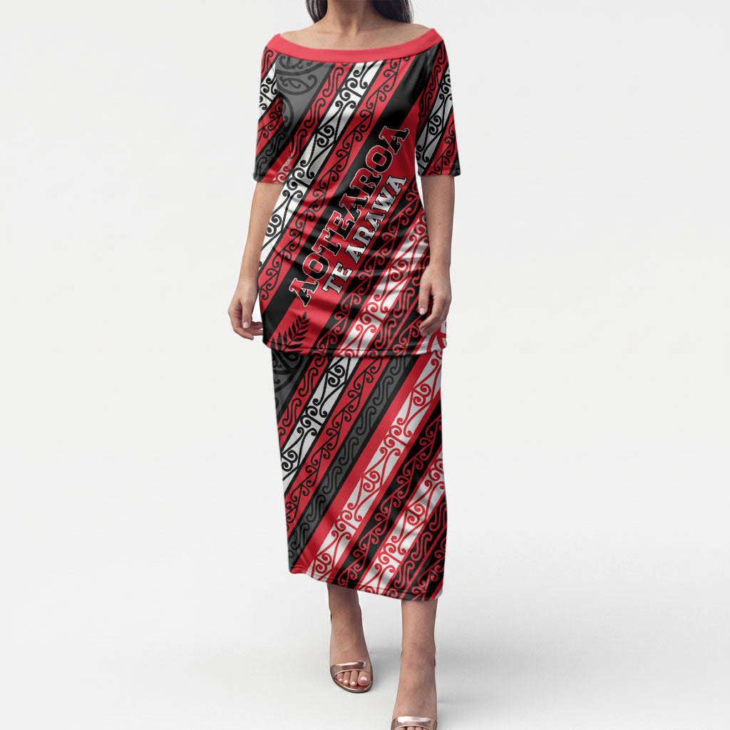 Personalised Aotearoa Te Arawa Puletasi New Zealand Maori Tribal Fern Pattern DT05 Long Dress Red - Polynesian Pride