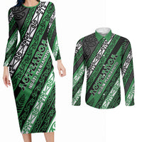 Personalised Aotearoa Ngati Maniapoto Couples Matching Long Sleeve Bodycon Dress and Long Sleeve Button Shirt New Zealand Maori Tribal Fern Pattern