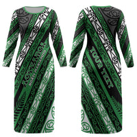 Personalised Aotearoa Ngati Maniapoto Couples Matching Long Sleeve Bodycon Dress and Long Sleeve Button Shirt New Zealand Maori Tribal Fern Pattern