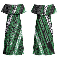 Personalised Aotearoa Ngati Maniapoto Couples Matching Off Shoulder Maxi Dress and Long Sleeve Button Shirt New Zealand Maori Tribal Fern Pattern