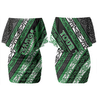 Personalised Aotearoa Ngati Maniapoto Couples Matching Off Shoulder Short Dress and Long Sleeve Button Shirt New Zealand Maori Tribal Fern Pattern