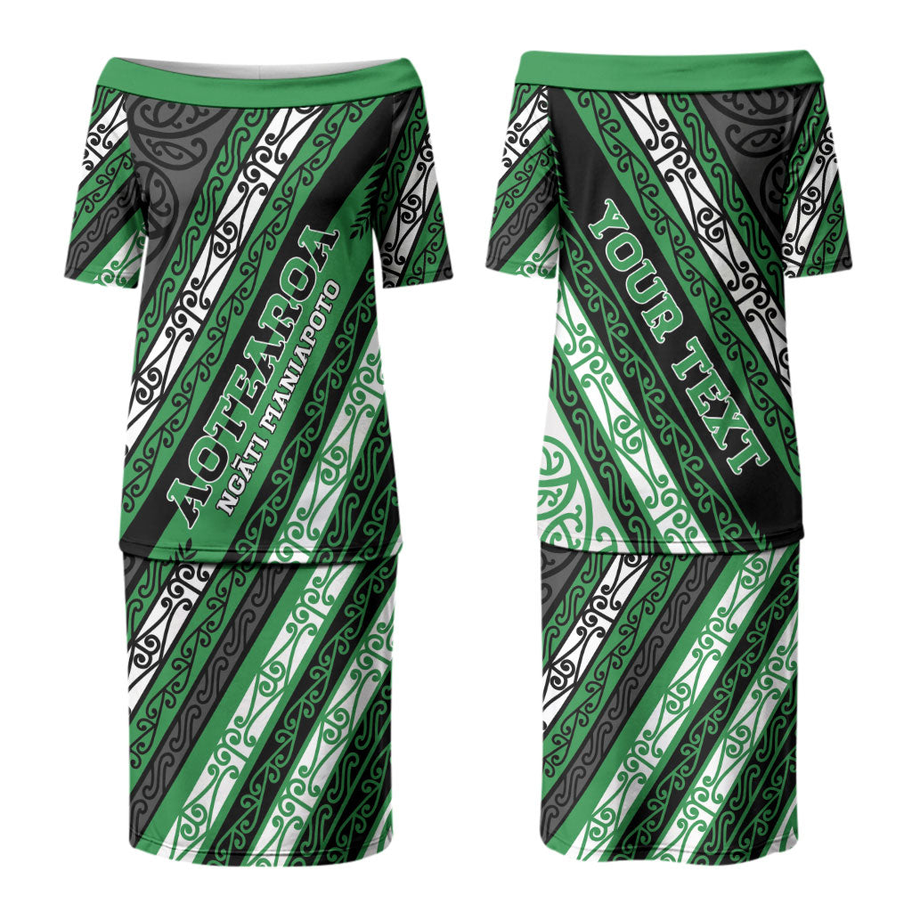 Personalised Aotearoa Ngati Maniapoto Couples Matching Puletasi and Long Sleeve Button Shirt New Zealand Maori Tribal Fern Pattern