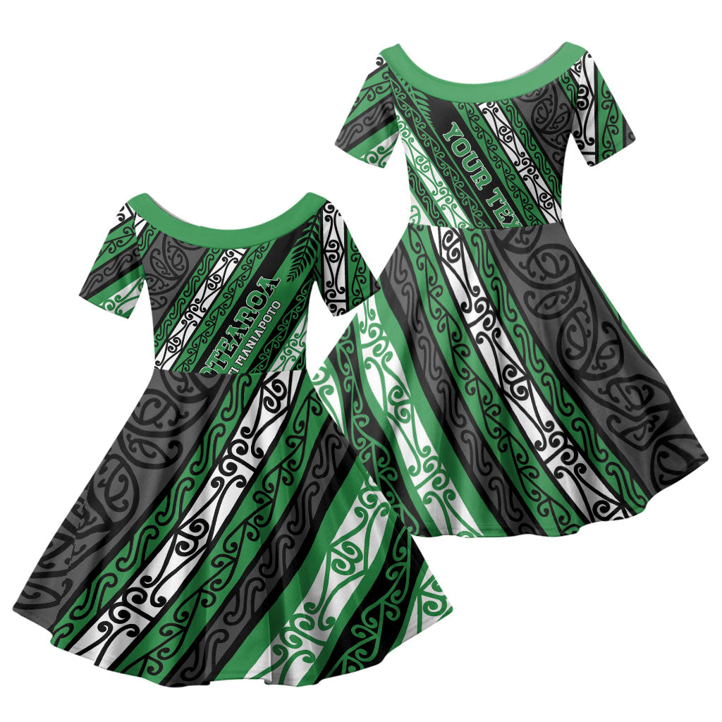 Personalised Aotearoa Ngati Maniapoto Family Matching Mermaid Dress and Hawaiian Shirt New Zealand Maori Tribal Fern Pattern