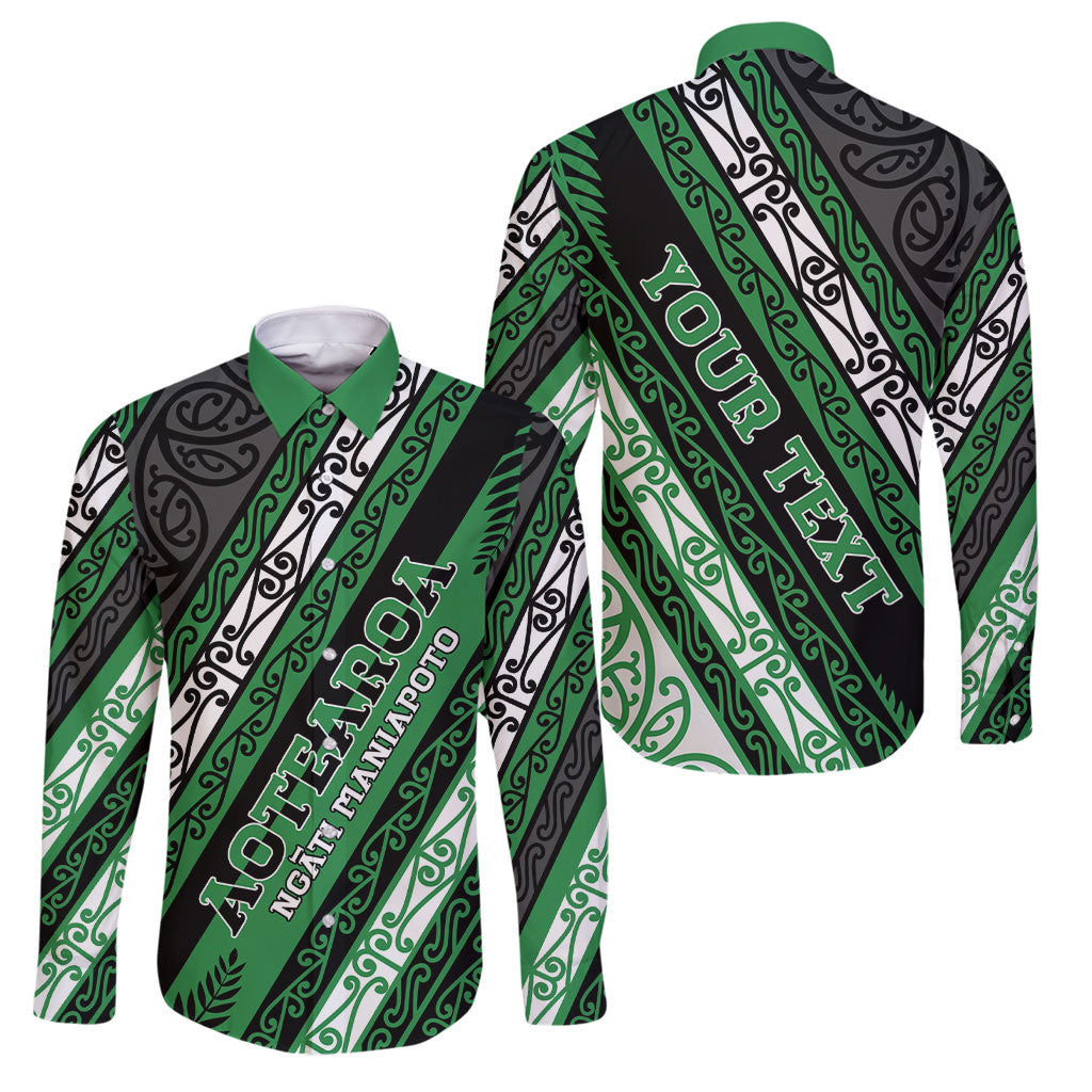 Personalised Aotearoa Ngati Maniapoto Family Matching Off The Shoulder Long Sleeve Dress and Hawaiian Shirt New Zealand Maori Tribal Fern Pattern