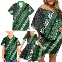 Personalised Aotearoa Ngati Maniapoto Family Matching Off Shoulder Short Dress and Hawaiian Shirt New Zealand Maori Tribal Fern Pattern