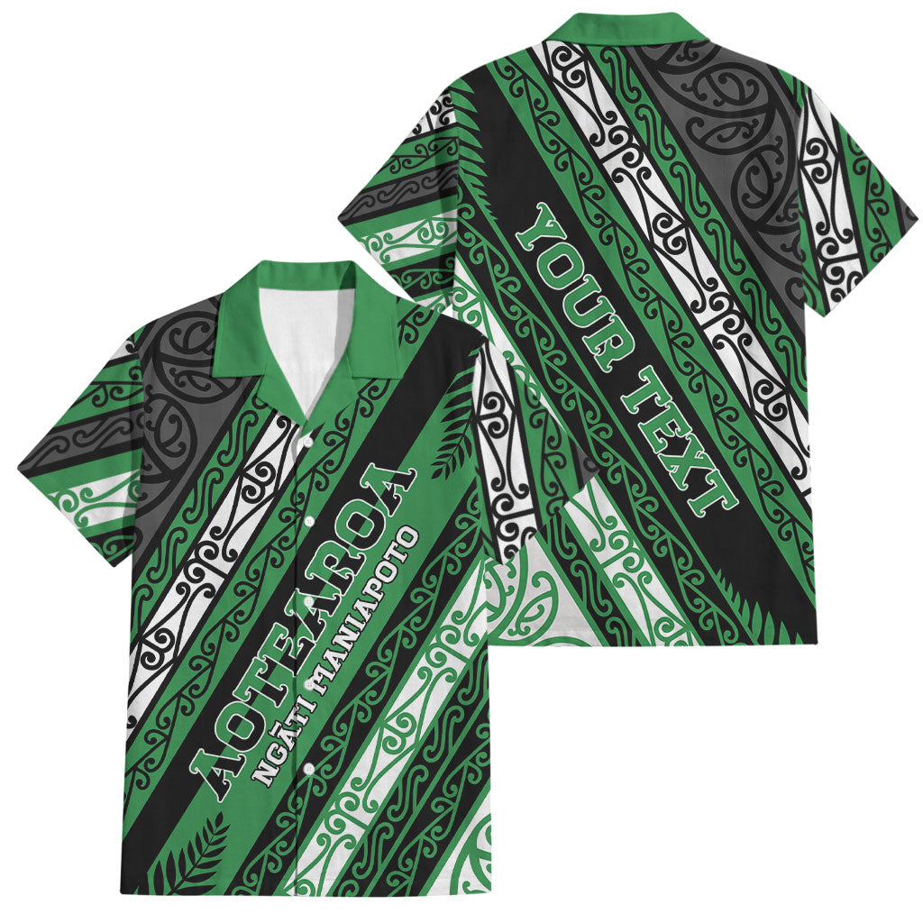 Personalised Aotearoa Ngati Maniapoto Family Matching Off Shoulder Short Dress and Hawaiian Shirt New Zealand Maori Tribal Fern Pattern