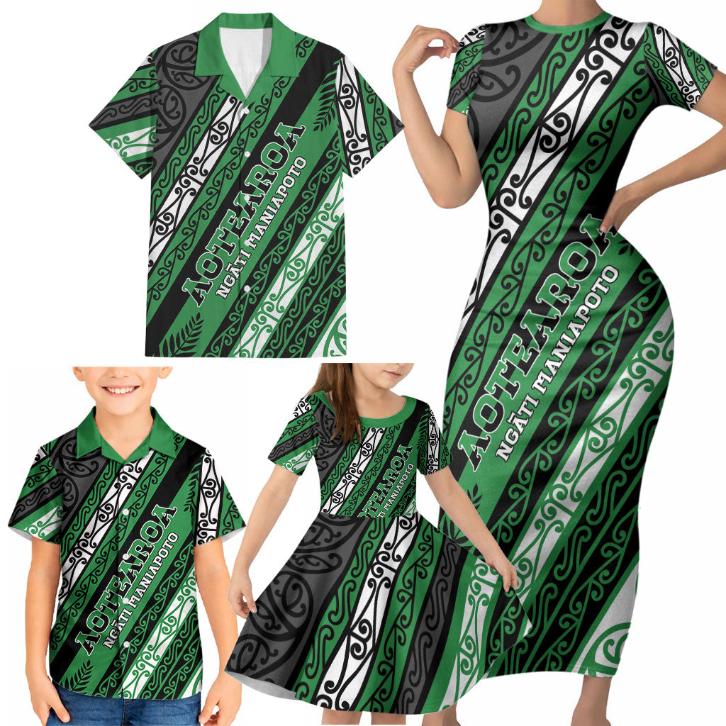 Personalised Aotearoa Ngati Maniapoto Family Matching Short Sleeve Bodycon Dress and Hawaiian Shirt New Zealand Maori Tribal Fern Pattern DT05 - Polynesian Pride