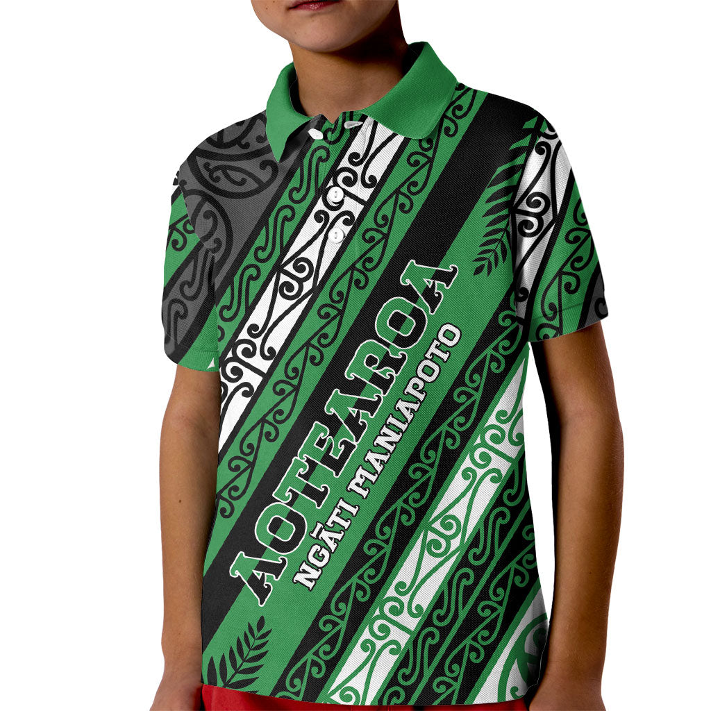 Personalised Aotearoa Ngati Maniapoto Kid Polo Shirt New Zealand Maori Tribal Fern Pattern