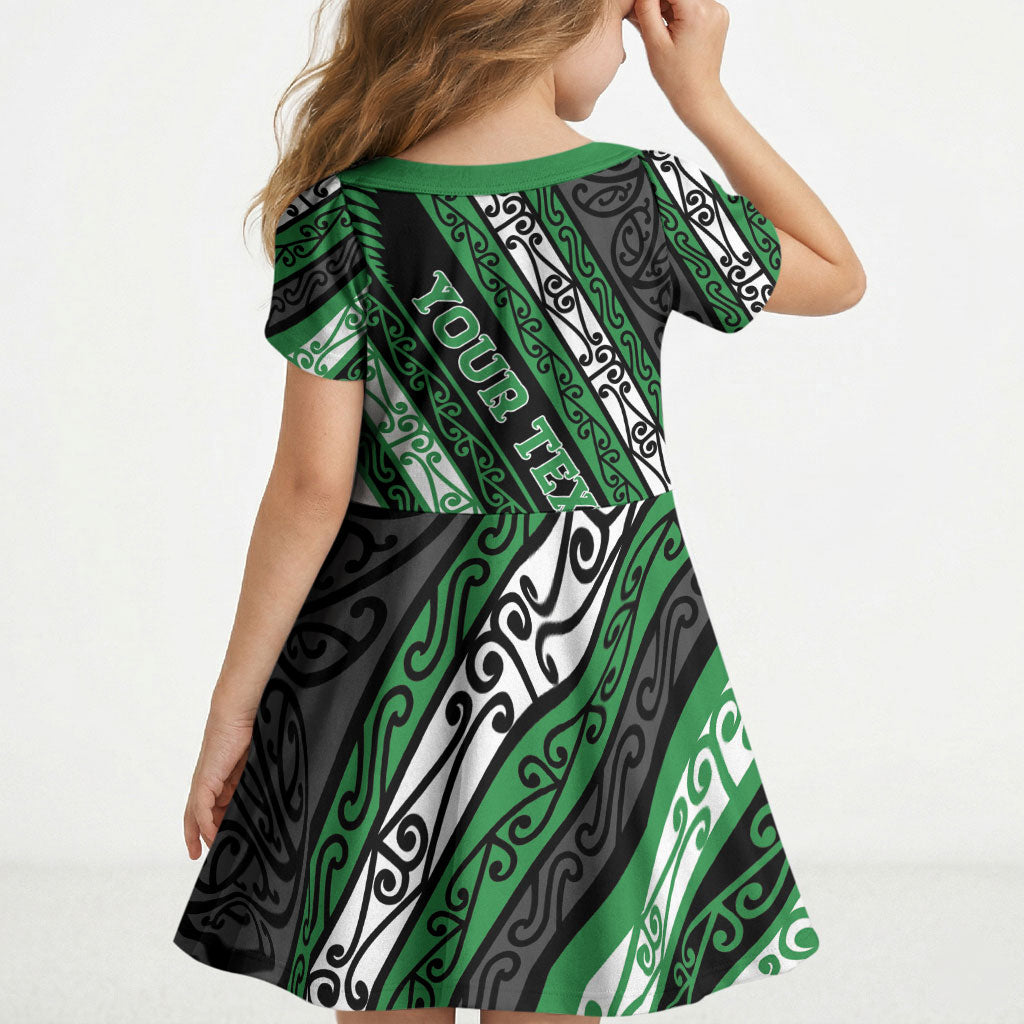 Personalised Aotearoa Ngati Maniapoto Kid Short Sleeve Dress New Zealand Maori Tribal Fern Pattern