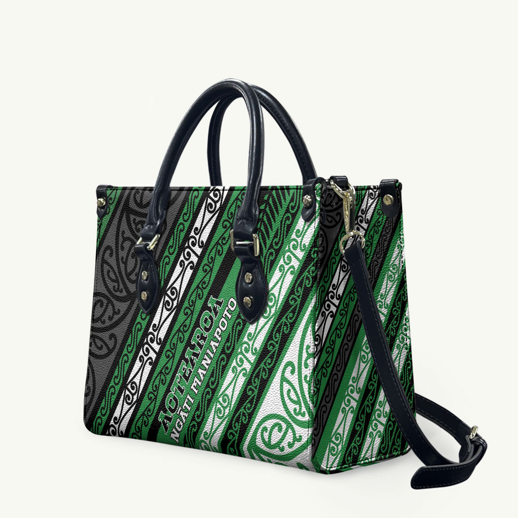 Aotearoa Ngati Maniapoto Leather Bag New Zealand Maori Tribal Fern Pattern DT05 Green - Polynesian Pride