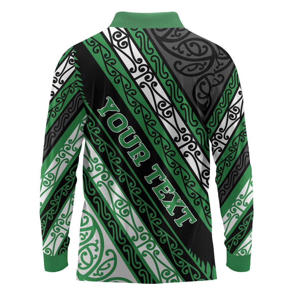 Personalised Aotearoa Ngati Maniapoto Long Sleeve Polo Shirt New Zealand Maori Tribal Fern Pattern