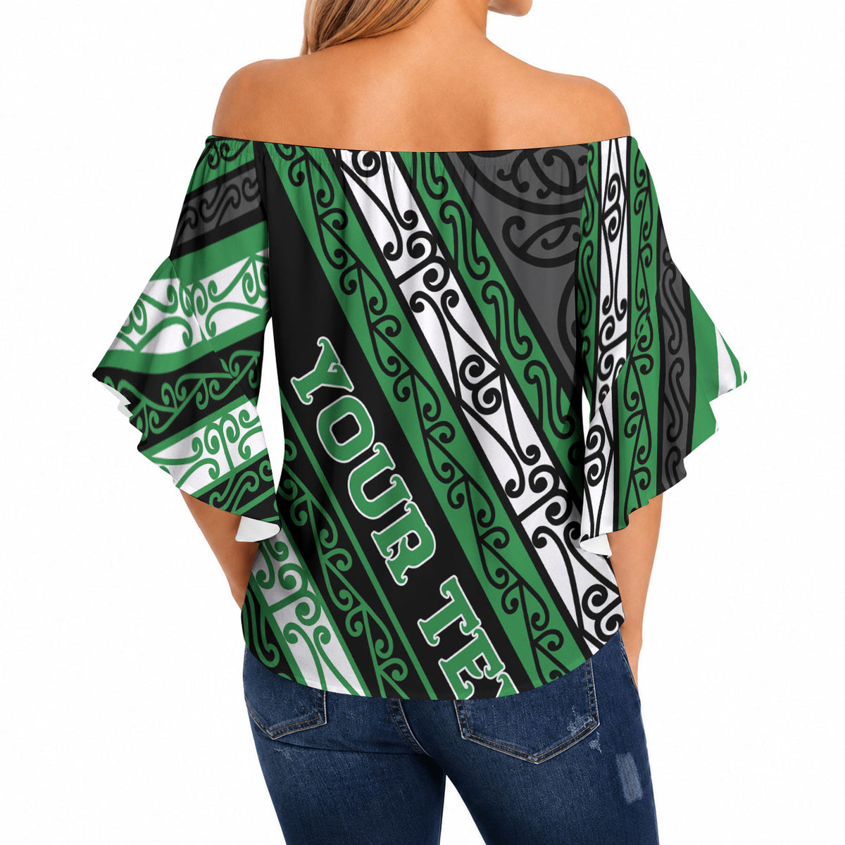 Personalised Aotearoa Ngati Maniapoto Off Shoulder Wrap Waist Top New Zealand Maori Tribal Fern Pattern DT05 - Polynesian Pride