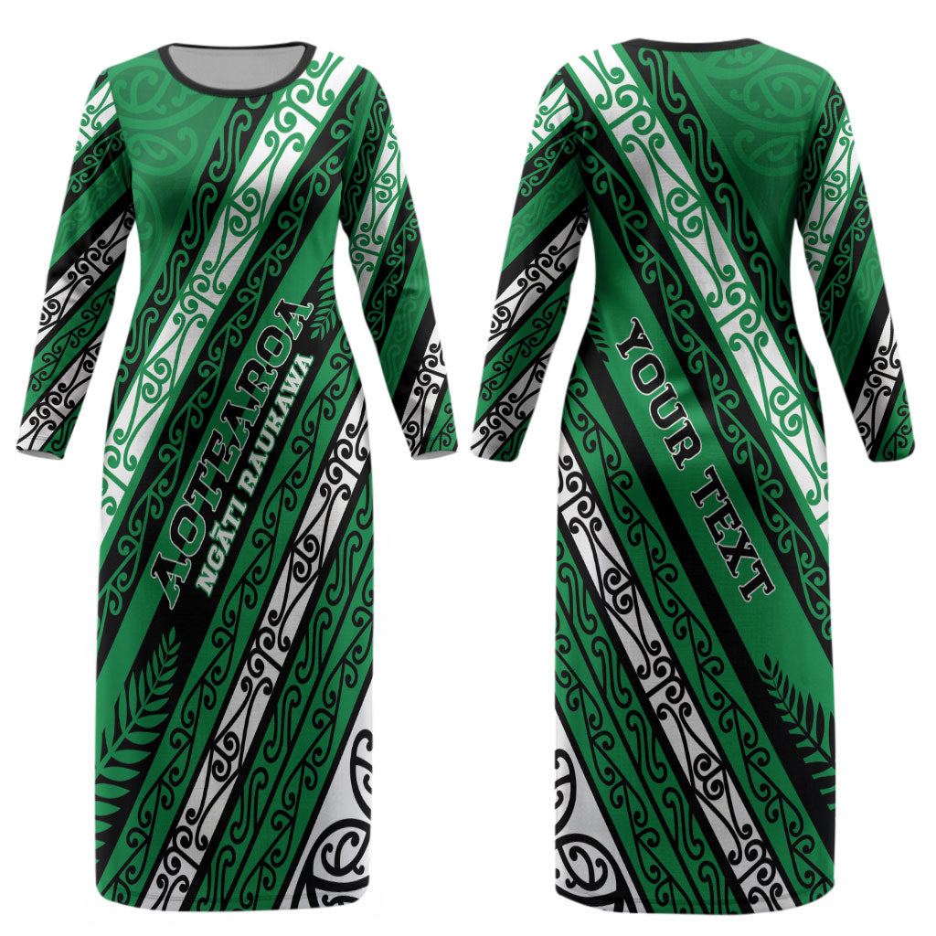 Personalised Aotearoa Ngati Raukawa Couples Matching Long Sleeve Bodycon Dress and Hawaiian Shirt New Zealand Maori Tribal Fern Pattern