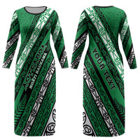 Personalised Aotearoa Ngati Raukawa Couples Matching Long Sleeve Bodycon Dress and Hawaiian Shirt New Zealand Maori Tribal Fern Pattern
