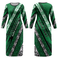 Personalised Aotearoa Ngati Raukawa Couples Matching Long Sleeve Bodycon Dress and Long Sleeve Button Shirt New Zealand Maori Tribal Fern Pattern