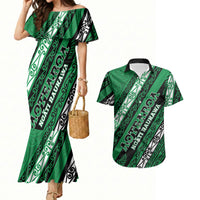 Personalised Aotearoa Ngati Raukawa Couples Matching Mermaid Dress and Hawaiian Shirt New Zealand Maori Tribal Fern Pattern