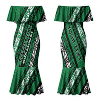Personalised Aotearoa Ngati Raukawa Couples Matching Mermaid Dress and Long Sleeve Button Shirt New Zealand Maori Tribal Fern Pattern